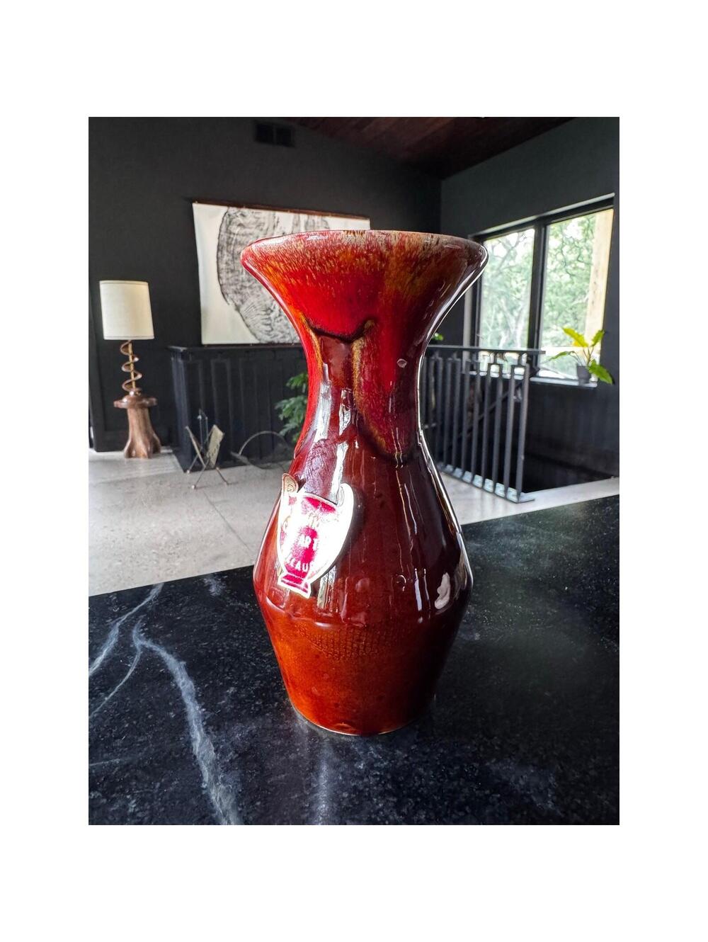 Vintage Ceramiques d’Art Vallauris Lave Glaze Vase, Red and Brown